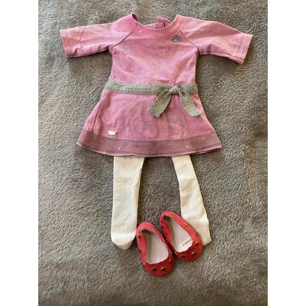American Girl Doll Clothes Sparkle Silver Pink Shoes Tights